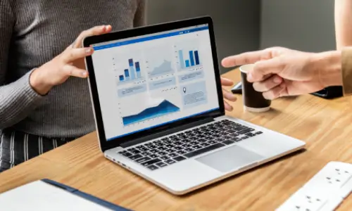 Two person discussing on precision rank tracking visibility