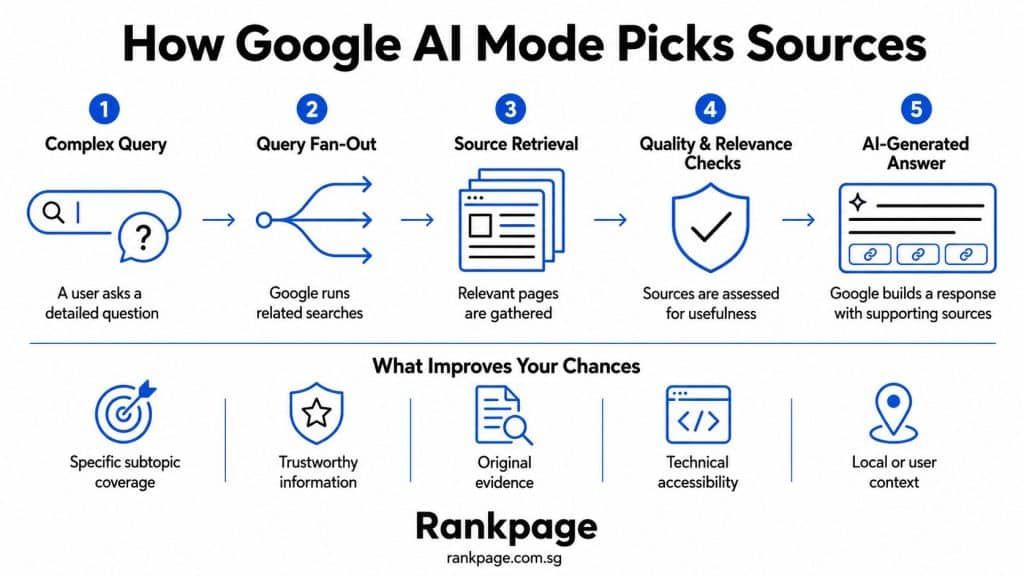 Infographic on how Google AI picks sources