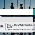 Photo of an office meeting with a search bar superimposed on it, representing Google AI Mode