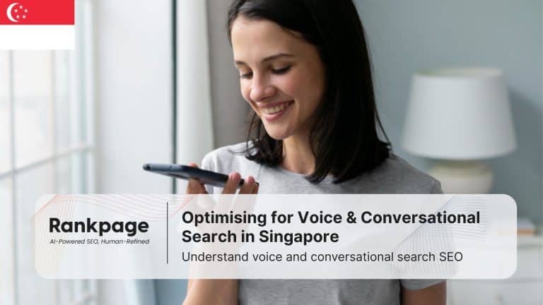 Photo of a lady using the voice search function on her phone, representing voice search SEO in Singapore