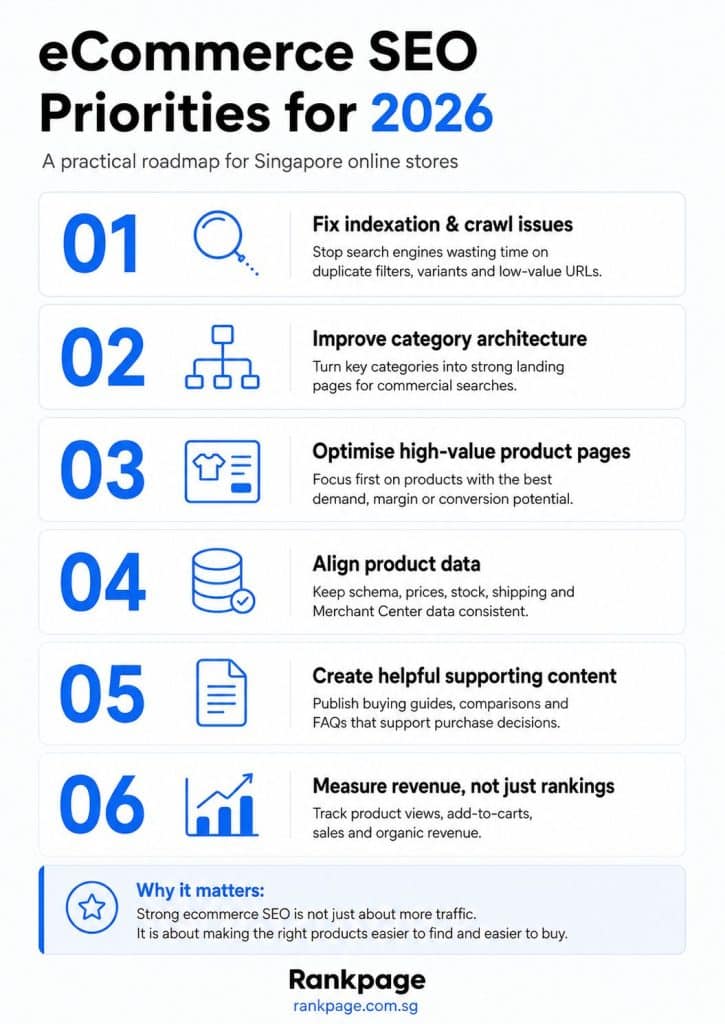 Infographic on ecommerce SEO priorities in 2026