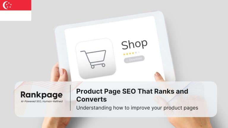 Photo of a person using a tablet with the word 'Shop' and a shopping cart icon on it, representing product page SEO